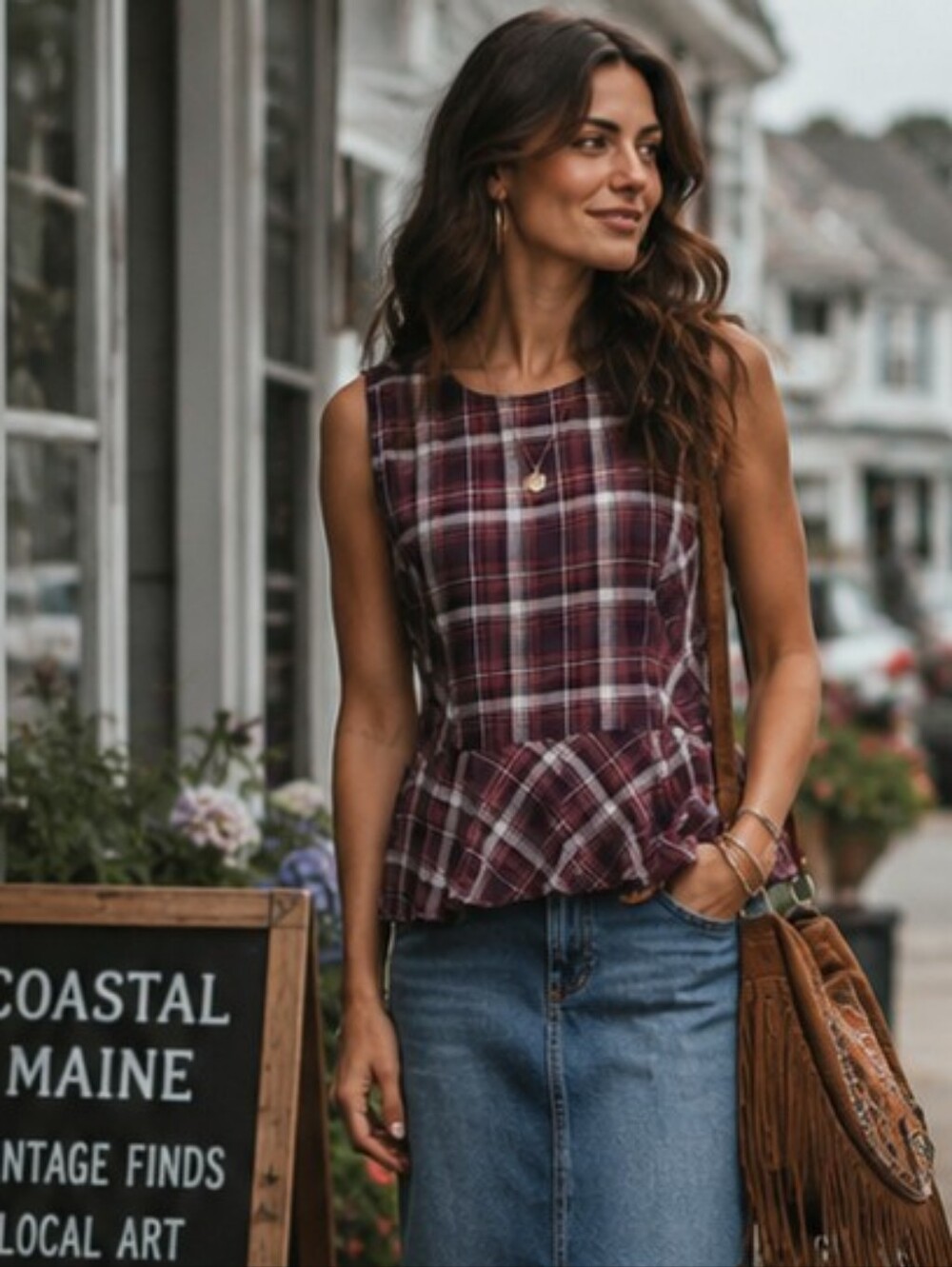 J Cooper Cotton  Plaid Sleeveless Blouse. Like New.